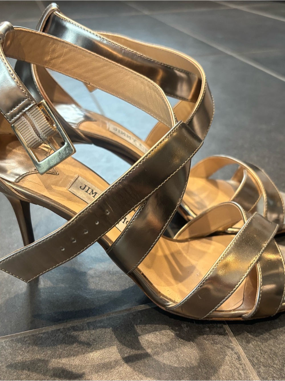 Jimmy Choo Metallic Gold Crisscross Strappy High Heels